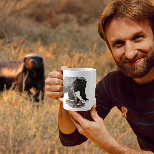 Farlös Badass Honey badger a angriper Cobra Art Kaffemugg (Honey badger verses snake illustration coffee mug badass crazy wild animal art)