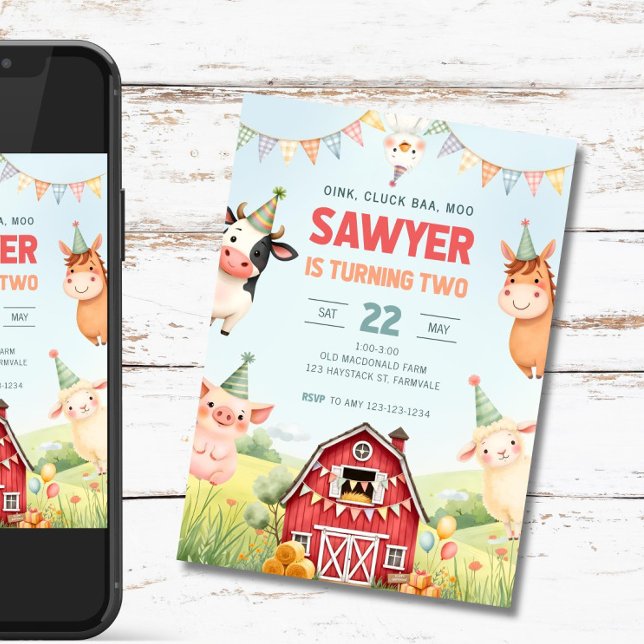 Farm 2nd Birthday Invitation, Two Year Old Birthda Inbjudningar (Skapare uppladdad)