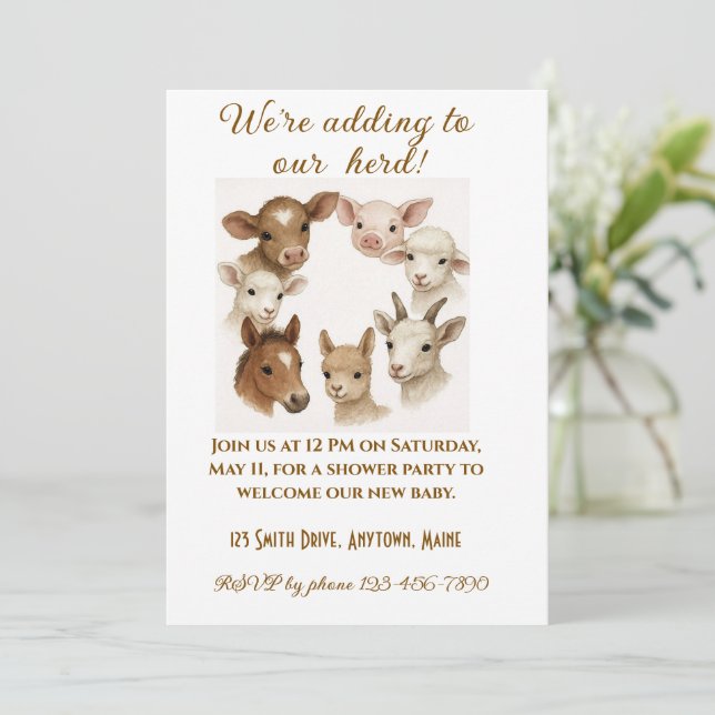 Farm Animal Baby Shower Invitation Inbjudningar (Stående Fram)