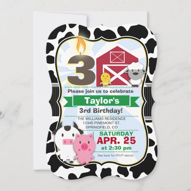 Farm Animal Barns födelsedag Party Inbjudningar (Framsida)