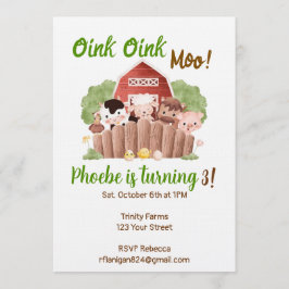 Farm Animal Barnyard Birthday Invitation Inbjudningar