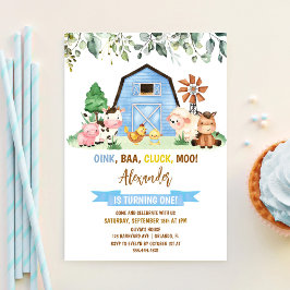 Farm Animal Barnyard Boy First Birthday Inbjudningar