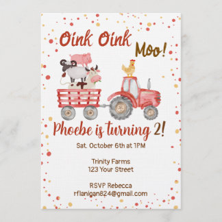 Farm Animal Barnyard Second Birthday Invitation Inbjudningar