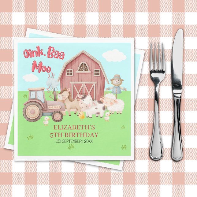 Farm Animal Birthday – Barnyard Girl Party Pappersservett (Skapare uppladdad)