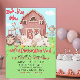 Farm Animal Birthday for Girls – Barnyard Party Inbjudningar