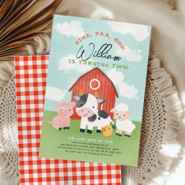 Farm Animal Boys Barnyard 2:a födelsedagen Inbjudningar
