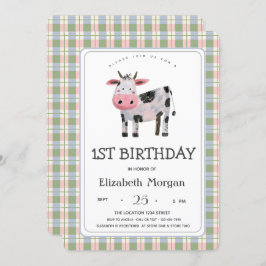 Farm Animal Cow Gingham Inbjudningar