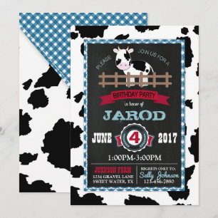 Farm Animal Cowhide Gingham Land Boy Birthday Inbjudningar