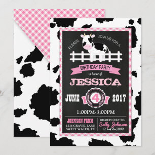 Farm Animal Cowhide Gingham Land Girl Birthday Inbjudningar