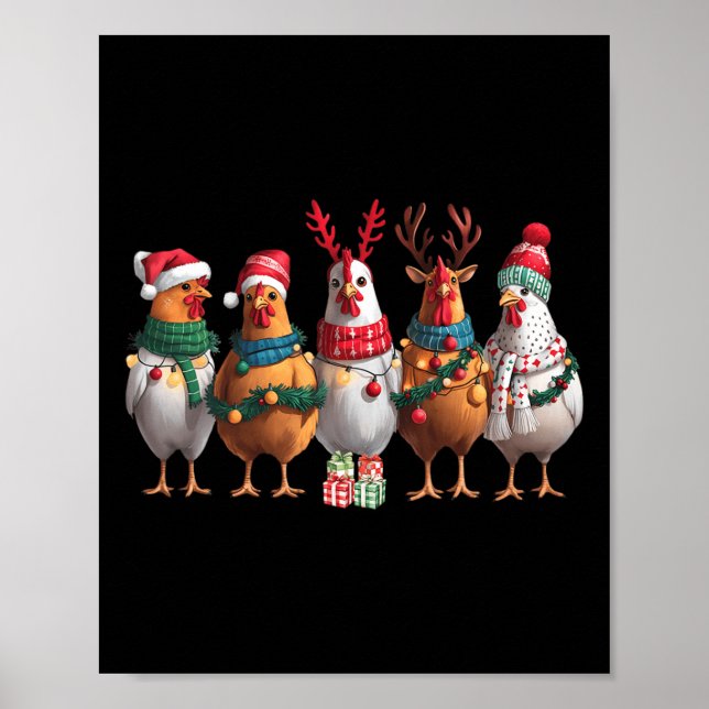 Farm Animal Cute Julafton Helgdag Funny Chicken Kr Poster (Framsidan)