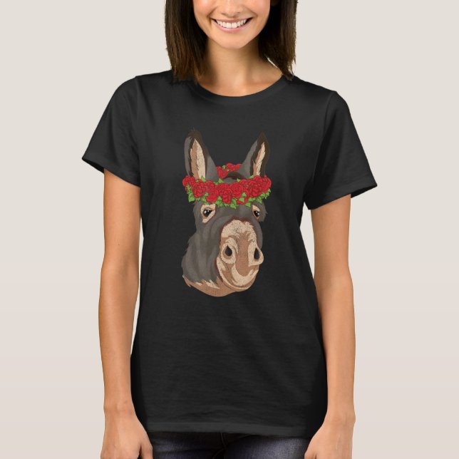 Farm Animal Flowers Animal  Farmer Roses Donkey T Shirt (Framsida)