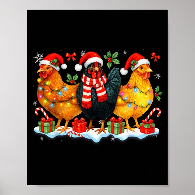 Farm Animal Funny Chicken Christmas Lights Cute Xm Poster (Framsidan)