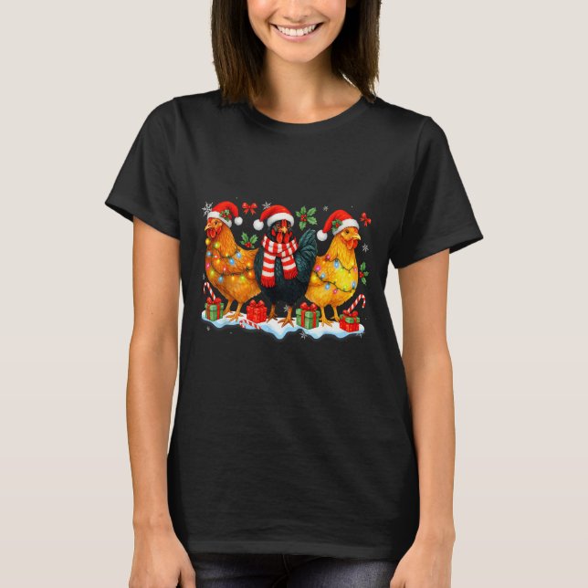 Farm Animal Funny Chicken Christmas Lights Cute Xm T Shirt (Framsida)