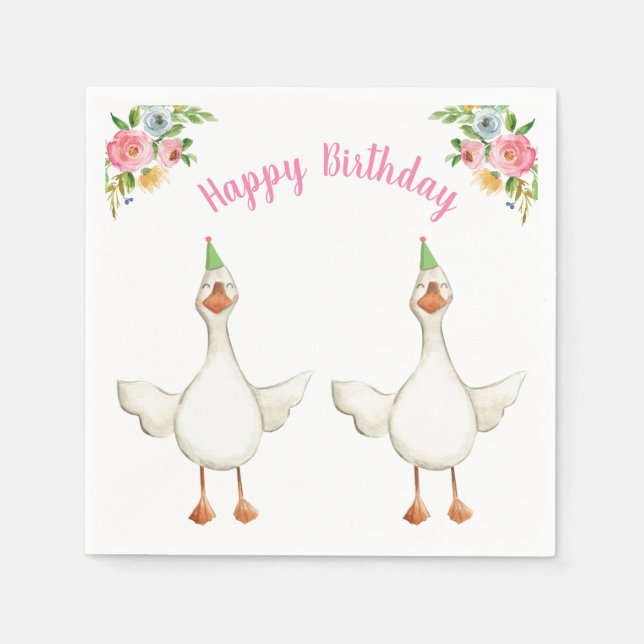 Farm Animal Goose Girl Birthday Barnyard Rosa Pappersservett (Framsidan)
