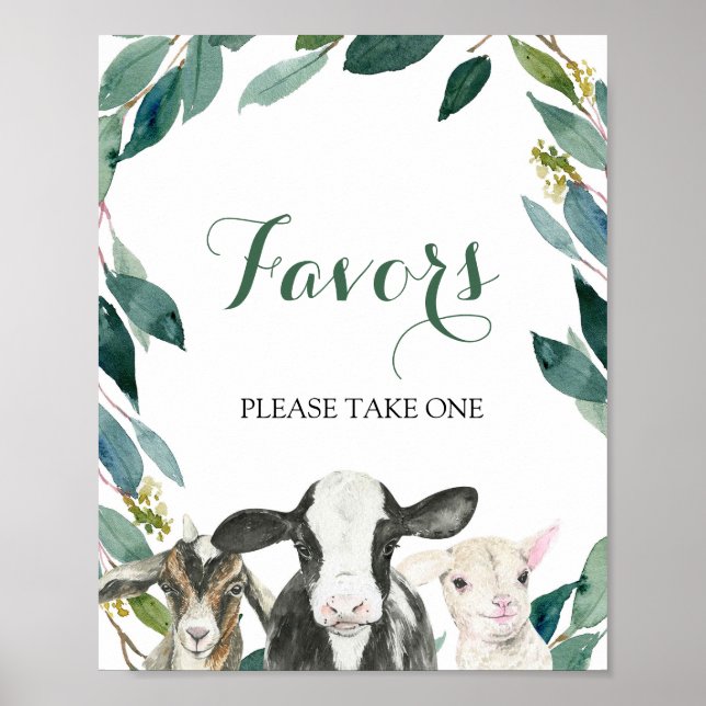 Farm Animal Greenery Boy Party favors-tecken Poster (Framsidan)