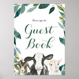 Farm Animal Greenery Boy Shower Guest Bok Poster
