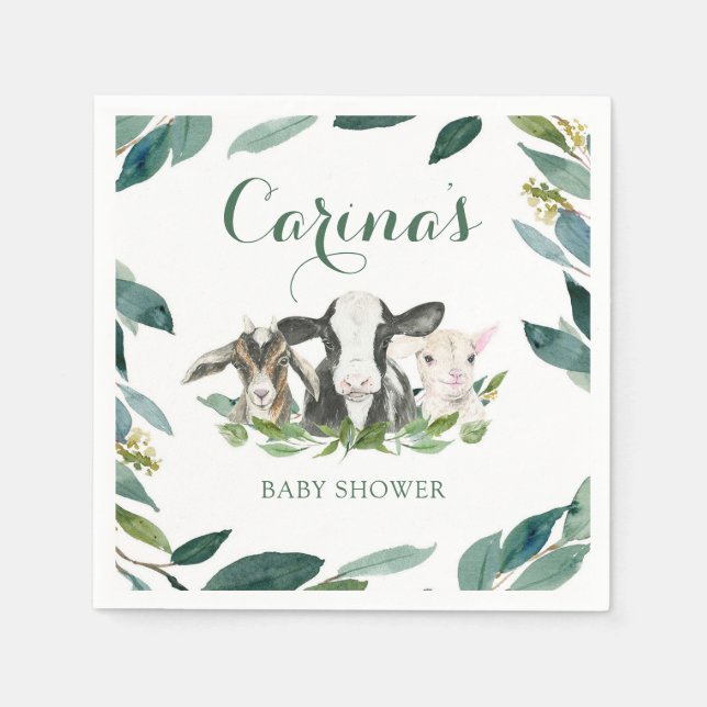 Farm Animal Greenery Boy Shower Napkins Pappersservett (Framsidan)
