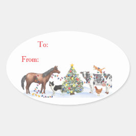 Farm Animal Holiday Gift Sticker Ovalt Klistermärke