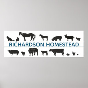 Farm Animal Silhouettes Personlig Homestead Poster