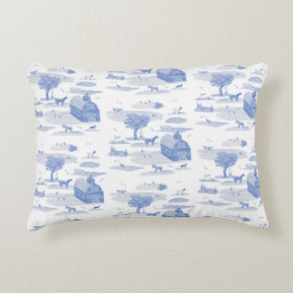 Farm Animal Toile Accent Pillow (Blue) Prydnadskudde