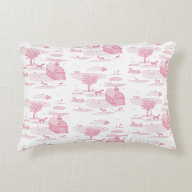 Farm Animal Toile Accent Pillow (Pink) Prydnadskudde (Framsidan)