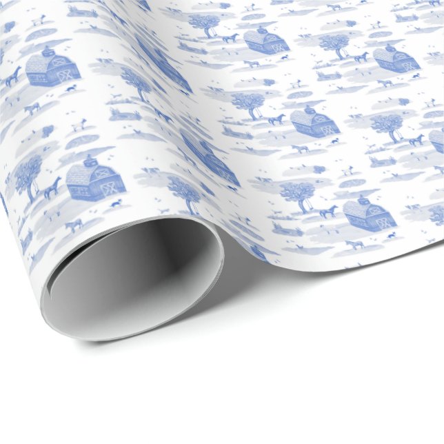 Farm Animal Toile (Blue)  Presentpapper (Rullad Hörn)