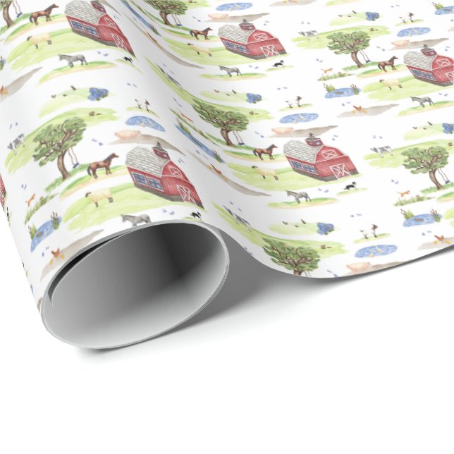 Farm Animal Toile (Original Colors)  Presentpapper (Rullad Hörn)