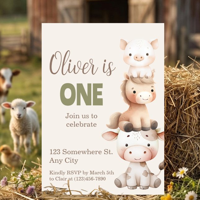 Farm Animals 1st Birthday Barnyard Baby Boy Inbjudningar (Farm Animals 1st Birthday Barnyard Baby Boy)