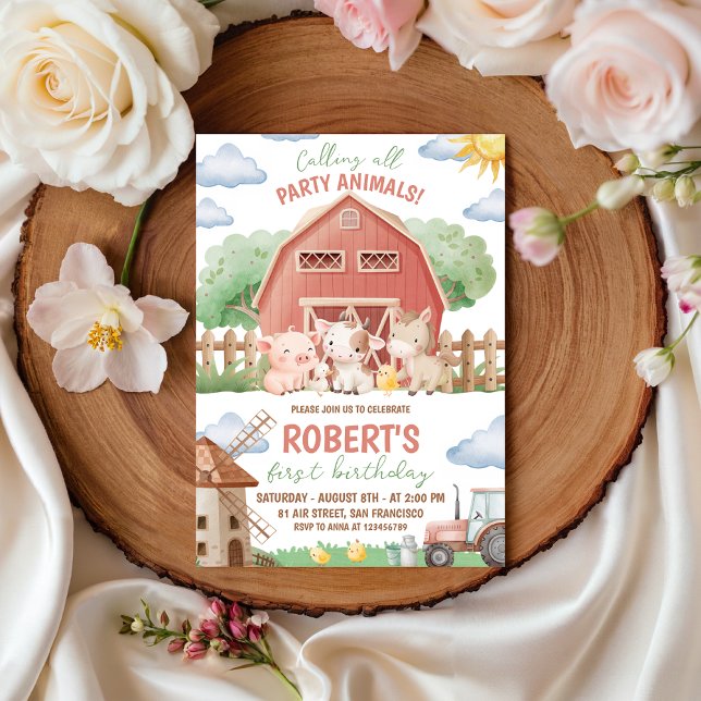 Farm Animals 1st Birthday Invitation Inbjudningar (Skapare uppladdad)