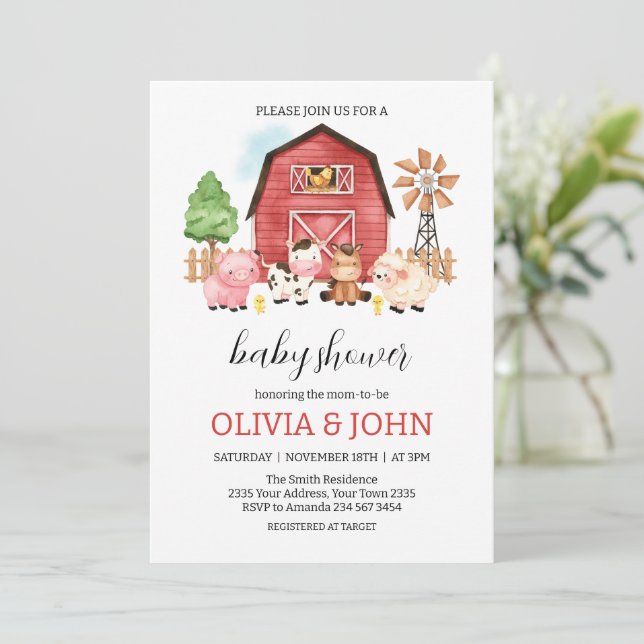 Farm Animals Baby Shower Inbjudningar (Stående Fram)