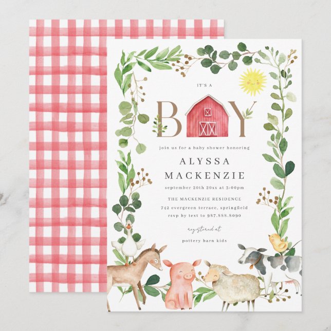 Farm Animals Baby Shower Invitation Inbjudningar (Fram/baksida)