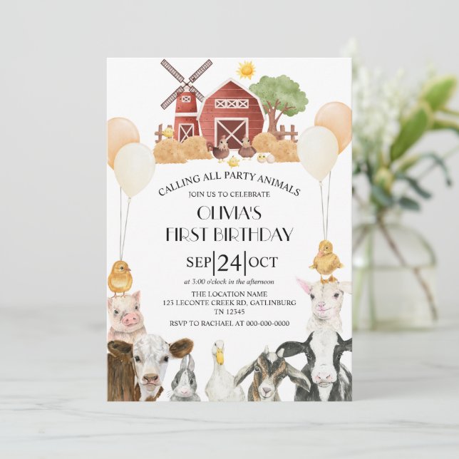 Farm Animals Barnyard Bash Ranch Birthday Party Inbjudningar (Stående Fram)