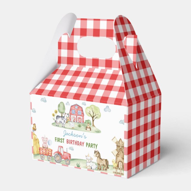 Farm Animals Barnyard Kids Birthday Favor Boxes Presentaskar (Framsidan Sidan)