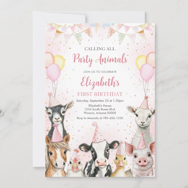 Farm Animals Birthday Invitation Inbjudningar (Framsida)