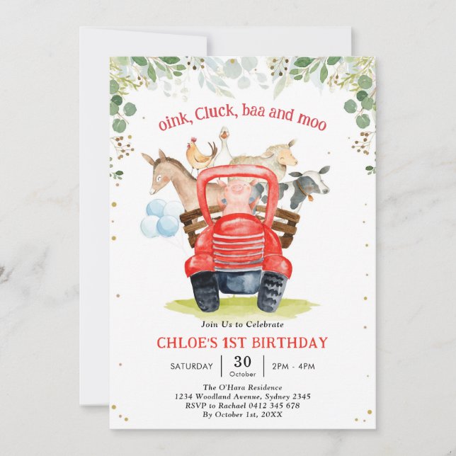 Farm Animals Birthday Invitation Inbjudningar (Framsida)