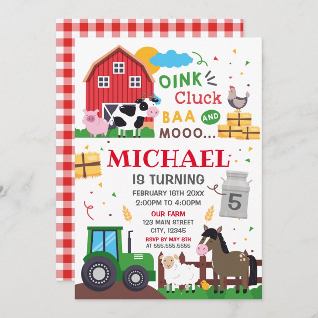 Farm animals Birthday kid Invitation Inbjudningar (Fram/baksida)