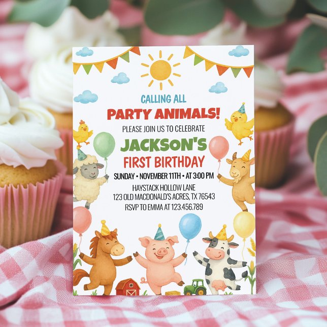 Farm Animals Birthday Party Invitation Inbjudningar (Skapare uppladdad)