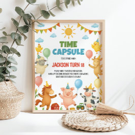 Farm Animals Birthday Party Time Capsule Sign Poster