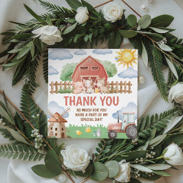 Farm Animals Birthday Thank You Card Gåvor Etiketter