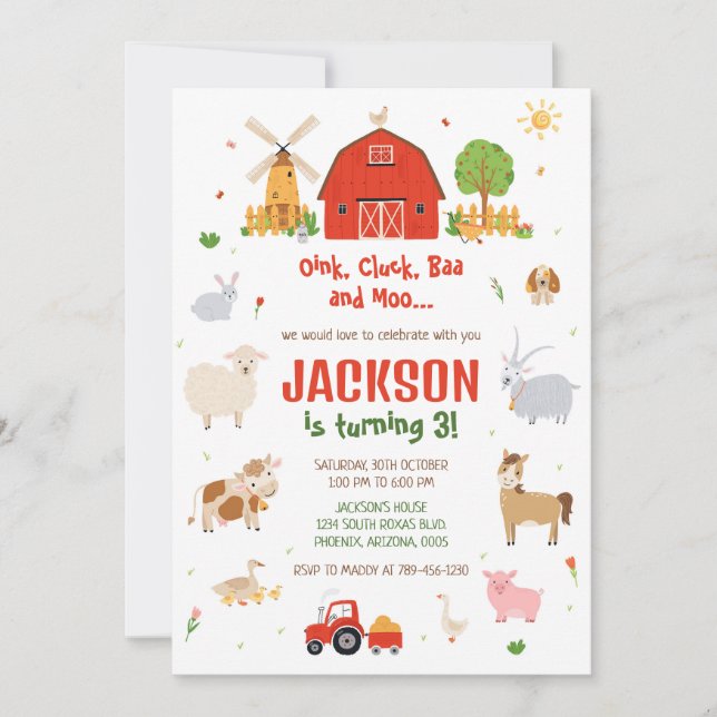 Farm Animals Boy Birthday Invitation Inbjudningar (Framsida)