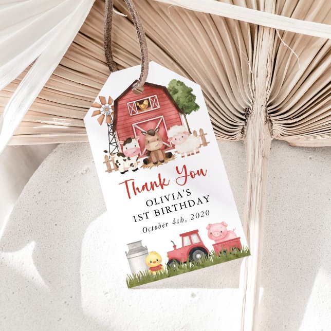 Farm Animals, Cute Animals, Barn, First Birthday Presentetikett (Skapare uppladdad)