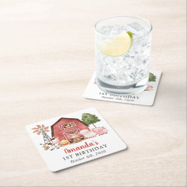 Farm Animals, Cute Animals, Barn, First Birthday Underlägg Papper Kvadrat