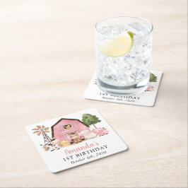 Farm Animals, Cute Animals, Barn, First Birthday Underlägg Papper Kvadrat