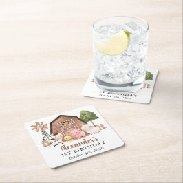 Farm Animals, Cute Animals, Barn, First Birthday Underlägg Papper Kvadrat