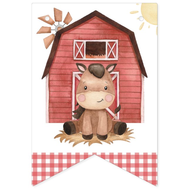 Farm Animals, Cute Animals, Barn, First Birthday Vimplar (Första flaggan)