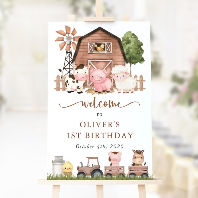 Farm Animals, Cute Animals, First Birthday Welcome Poster (Skapare uppladdad)