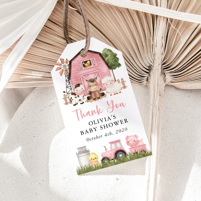 Farm Animals, Cute Animals, Pink Barn, Baby Shower Presentetikett (Skapare uppladdad)