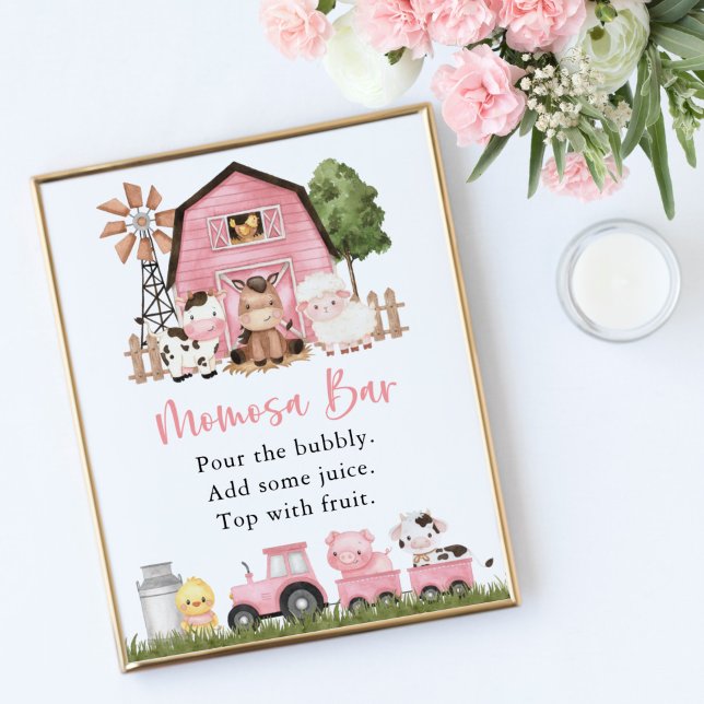 Farm Animals, Cute Animals, Pink Barn, Momosa Bar Poster (Skapare uppladdad)