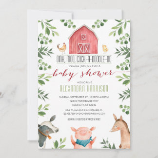 Farm Animals Greenery Baby Shower Invitation Inbjudningar