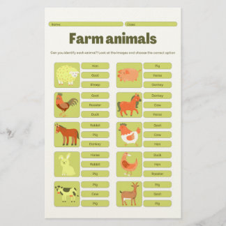 Farm Animals Identification Educational Worksheet Brevpapper